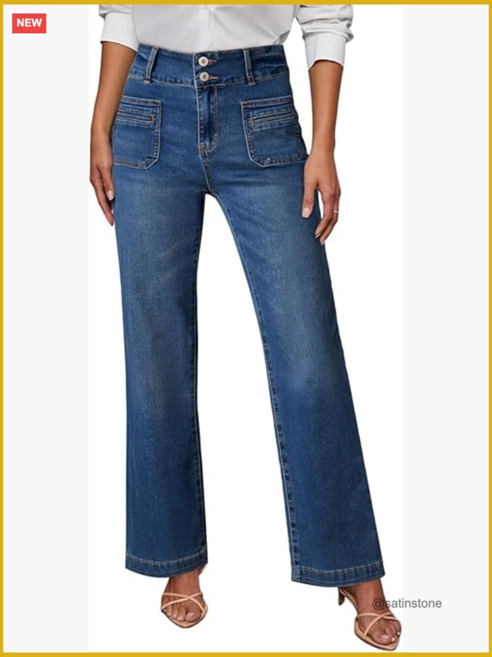 High Waisted Tummy Control Wide Leg Jeans Stretchy Cotton Blend - Picture 1 of 7